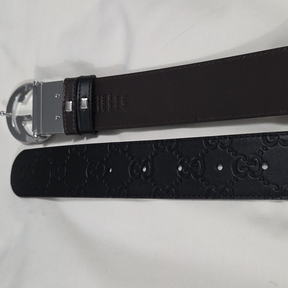 Gucci Reversible Black Brown Leather Belt with Silver Double G Buckle 32/34 - Picture 10 of 15